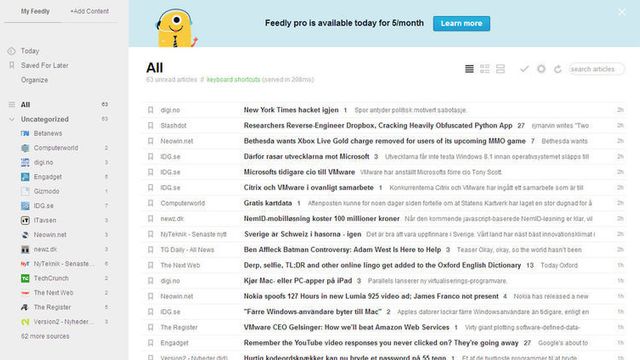 Feedly rett til topps