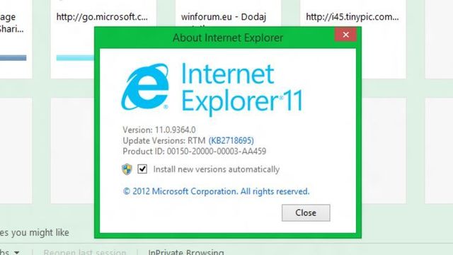 Internet Explorer 11 kaster arven