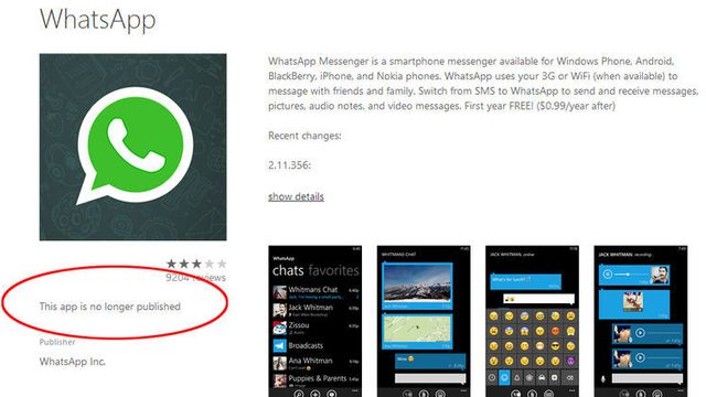 WhatsApp borte fra Windows Phone Store