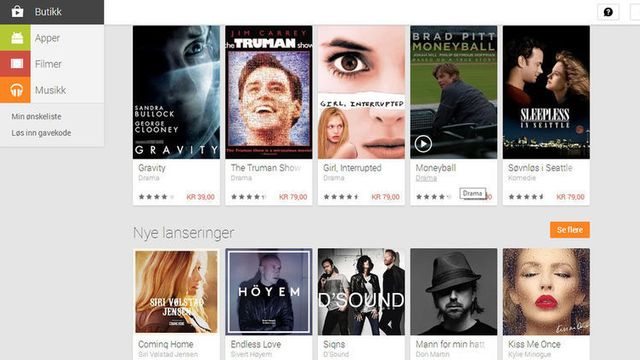 Google Play med film og musikk i Norge