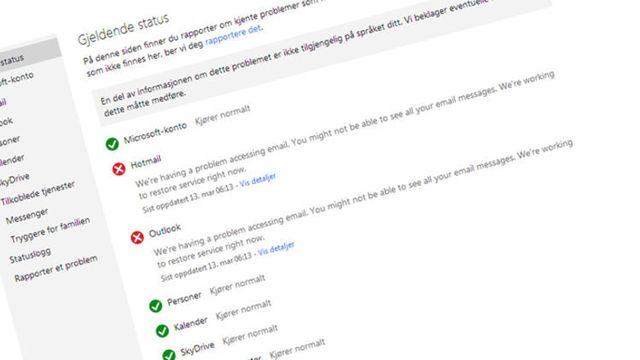 Hotmail og Outlook.com sliter