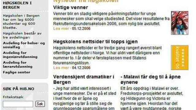 Høgskolen i Bergen kåret som beste nettside