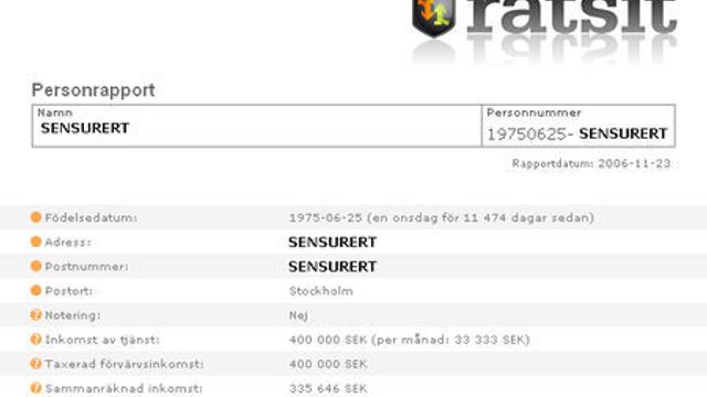 Tjeneste deler ut svensk person-data