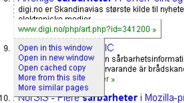 Eksperimentelt Google-søk på eget nettsted