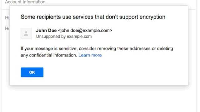 Gmail varsler når meldinger sendes ukryptert