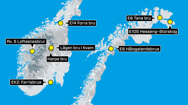 Her er de største bruprosjektene langs norske veier