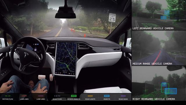 Dette ser en Tesla med den nye selvkjøringsteknologien