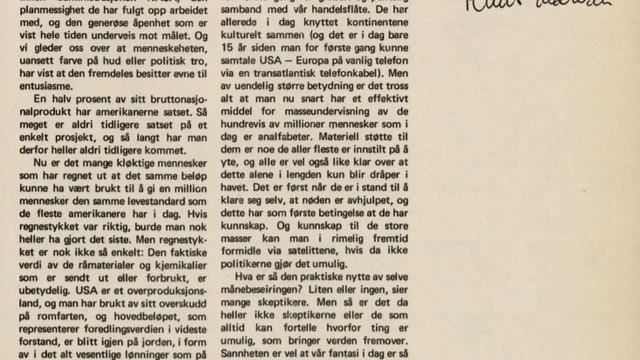 «Det første skritt»: Les Teknisk Ukeblads kommentar fra 1969 om månelandingen