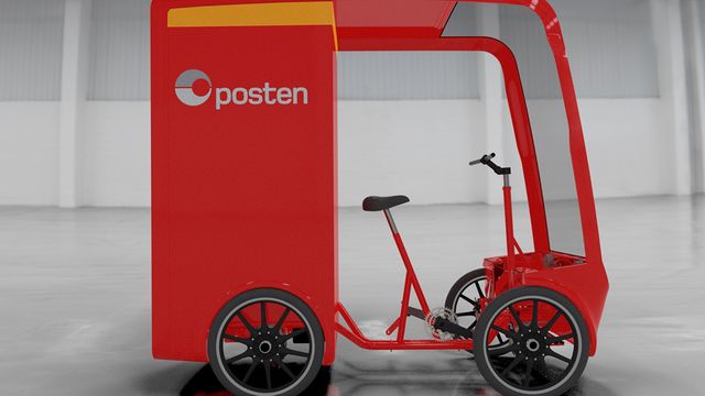 Firhjulte Postmann Pat-sykler går på strøm og kan ta to kubikkmeter pakker