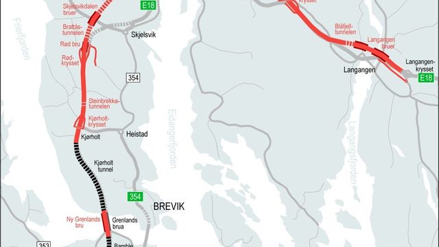 Nye Veier og Statens vegvesen er blitt enige om kryssløsninger for E18 ved Porsgrunn