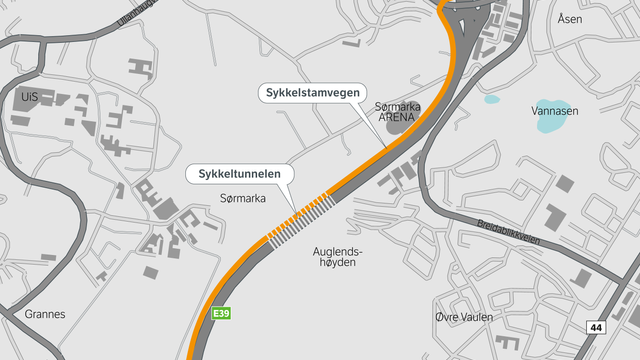 Ny sykkeltunnel kan gi ekstra kjørefelt for biler i E39-tunnel i Stavanger