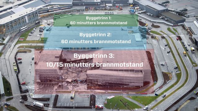 Sola-brannen: Bygget der det begynte å brenne står fortsatt. Bygget ved siden av raste sammen 