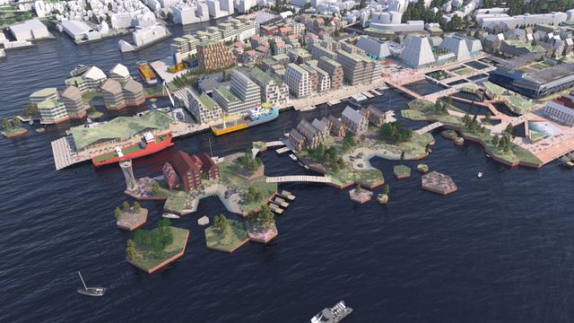 Kunstige øyer og småbåtliv: Se hvordan Bergen kan bli når fergene forlater Dokken 
