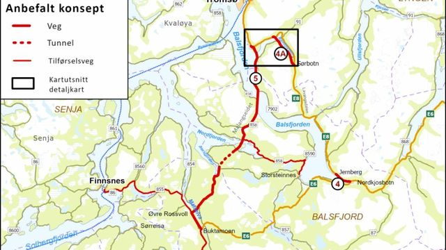 KVU Tromsø: Vegvesenet vil ruste opp E8, og så bygge ny vei til Målselv for 9 mrd.