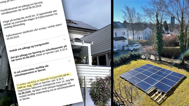 Huseier risikerte dagbøter på 1000 kroner på grunn av solcellene på taket. Nå har han lagt dem på plenen i stedet