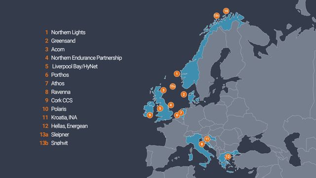 Her er 12 prosjekter for CO2-lagring i Europa