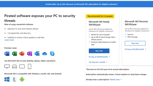 Office-pirater får tilbud om halv pris på Microsoft 365 om de kjøper den legitime versjonen