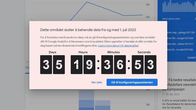 Klokka tikker for Google Analytics