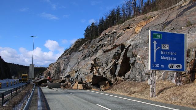 Frostsprengning var hovedårsak til raset på E18 ved Lillesand