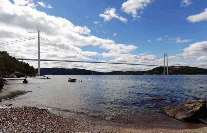 Mulig hengebru for rv. 23 sett fra Digerudveien i Frogn.