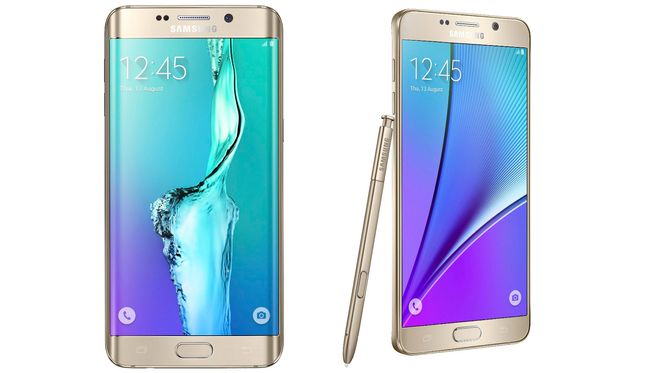 Galaxy S6 Edge+ til venstre, og Note 5 til høyre.