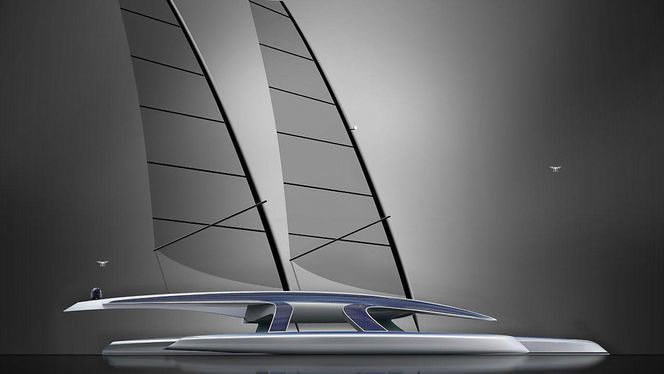 Trimaranen skal ha med seg flere droner som sendes ut på oppdrag. Solceller forsyner fartøyet og droner med strøm.