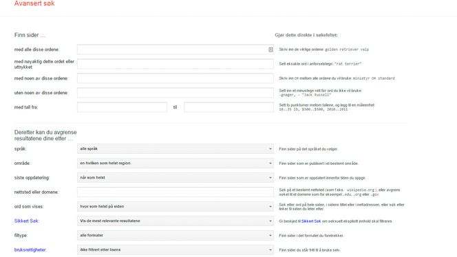 Avansert søk gjør det enkelt å være svært spesifikk i søkene dine.