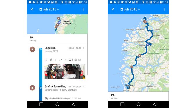 I tillegg til tidslinjen, kan du se bevegelsene dine i kartet.