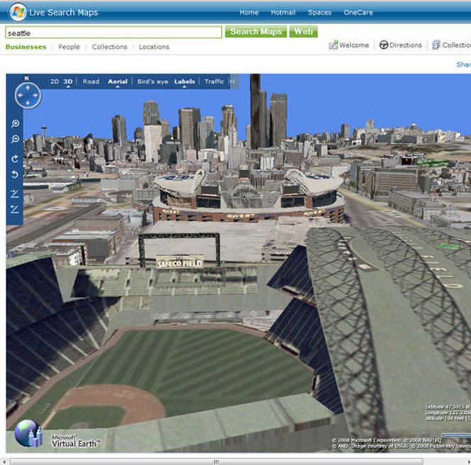 Live Maps og Virtual Earth 3D med bilder fra Seattle.