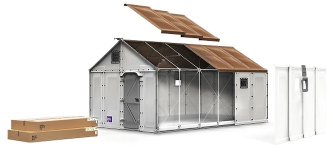 Huset leveres i to esker, og skal ikke ta mer enn drøye fire timer å sette opp.