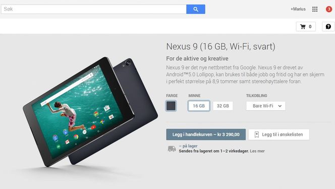 Det er et utvalg Nexus-enheter til salgs i Google Play. Prisene er ikke markedets laveste.