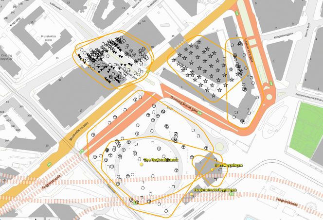 Den nasjonale databasen for grunnundersøkelser viser hvor grunnundersøkelser er gjennomført og hvilken type grunnundersøkelse det er snakk om. På hjemmesiden kan man klikke seg inn på synbolet og få opp hele rapporter fra undersøkelsene som er foretatt. Her ser man undersøkelser tatt i forbindelse med nytt Nasjonalmuseum.