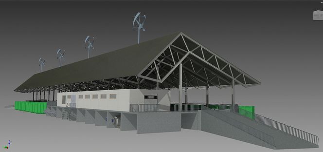 Bilene kjører opp på rampen og kan stoppe i to sidefelt. Når det sorterte avfallet er levert, kjører folk ut på andre siden.