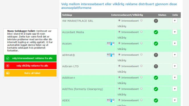Vil du slippe å se målrettede reklamer, så må du melde deg av via en ekstern nettside.