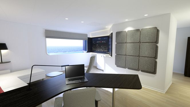 Kapteinens lugar med kontorpult.