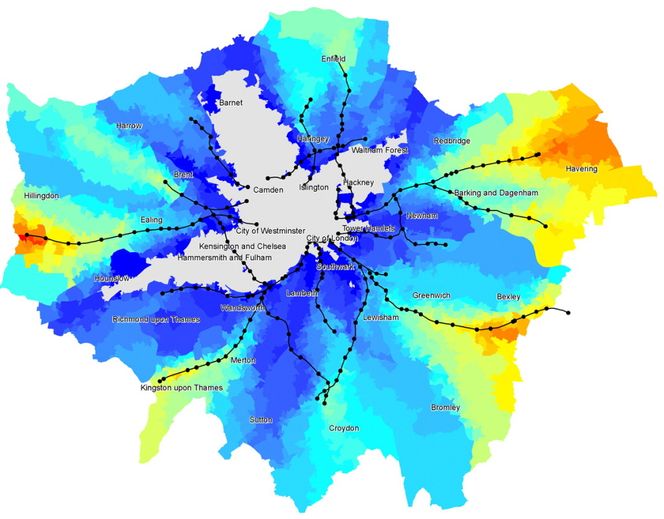 De planlagte opphøyde sykkelveiene i SkyCycle-prosjektet.