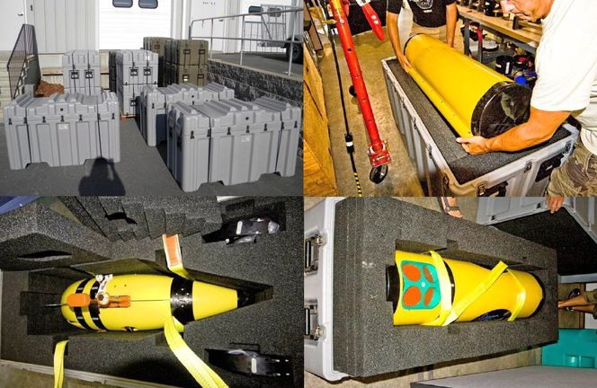 Slik ser det ut når Munin skal ut på tur. AUV-systemet pakkes i moduler i pelicase-kasser.