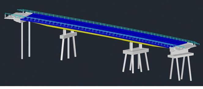 Brua over Skauga fundamenteres med 15 stålpæler gjennom leira ned til fjell.