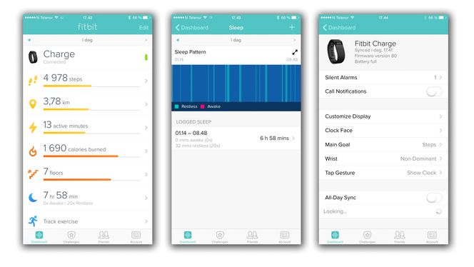 Noen glimt fra den litt trauste Fitbit-appen.