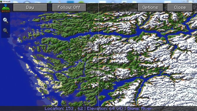 Boele anbefaler utvidelsen Journeymap for å kunne betrakte kartet ovenfra.