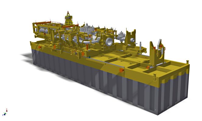 Suger fast: Endestasjone for Polarled har stålskjørt som suges fast i sjøbunnen.