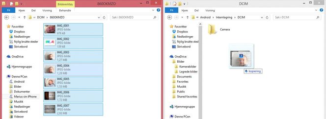 Å flytte bildene fra iPhone til Android er ikke verre enn å dra og slippe mellom dem i Windows.