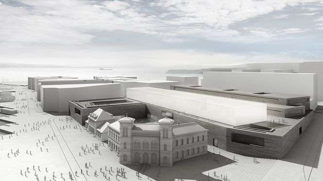 Museet er tegnet av Kleihues + Schuwerk Gesellschaft von Architekten mbH og Dyrvik Arkitekter AS. Illustrasjonen viser hvordan vinnerforslaget vil omslutte Vestbanehallen.