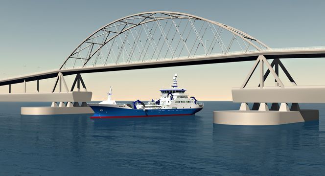 Forslag nummer 2: Flytebru med høybru-skipspassasje midtfjords.