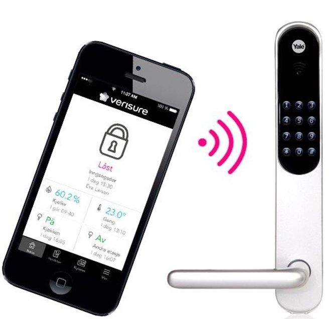 Bytter alt: Med Yale Doorman v2 bytter man hele låsemekansimen i døren og får en veldig fleksibel løsning. Her er nøkkelen erstattet med enten en kode som tastes inn, RFID-brikker, eller en app på telefonen som sjekker informasjonen mot Verisure i nettskyen. Låsen er det mulig å fjernåpne døra for barn og vaskehjelper.
