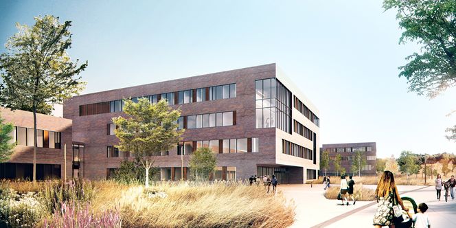 Fasade: Veterinærbyggene på det nye universitetet er tegnet med fasader av teglstein. Det er tidlig i prosjektet, og det kan bli endringer.