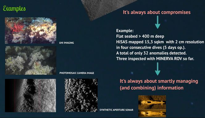 Bilder fra havbunnen. Dataprogrammer analyserer og setter sammen alle bildene fra et oppdrag til en bildemosaikk som så lages til kart i 2D eller 3D.