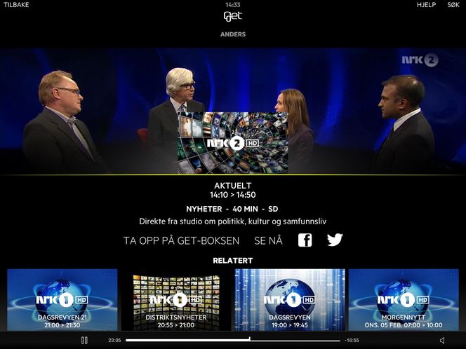 Nyheter: Ser du på TV, f. eks. nyheter kan du få tips om andre nyhetssendinger