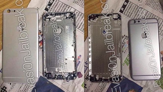 Det største dekselet på bildene er angivelig bakdekselet til iPhone 6 med 5,5 tommers skjerm. Det minste dekselet hører til versjonen med 4,7 tommers skjerm.