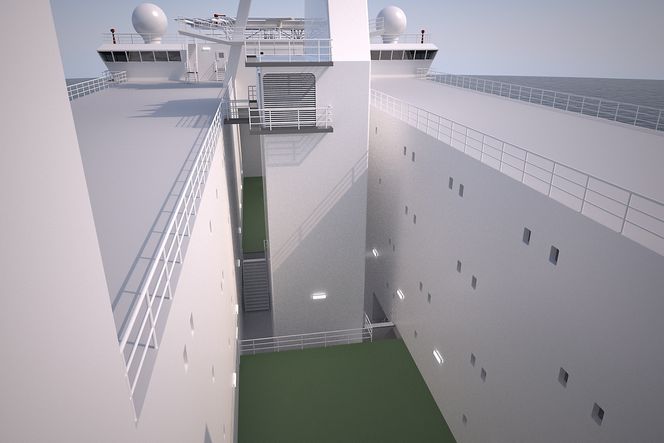 Komfort: Boligdelene er plassert på hver side av det 33 meter brede skroget med åpent rom mellom. Dermed blir det dagslys for nesten alle lugarer.